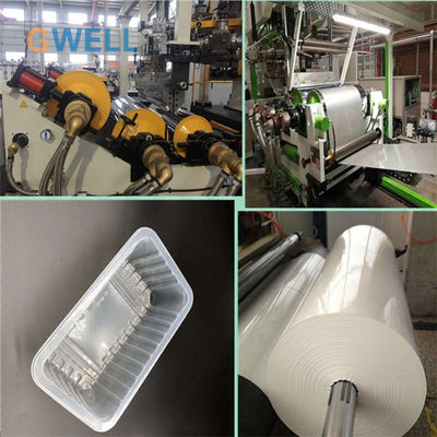 شراء خط إنبعاثات ورق البلاستير من PP مع 80 ٪ من المواد المعاد تدويرها 4 طبقات للإنبعاثات المشتركة وعرض 800-1500 مم للتشكل الحراري online manufacture